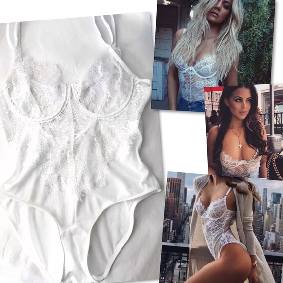 Tops - NEW WHITE LACE EYELASH BODYSUIT SZ L